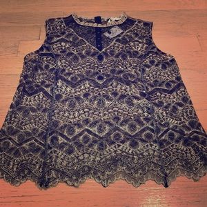 Structured gold & black lace tank top - L - BNWT